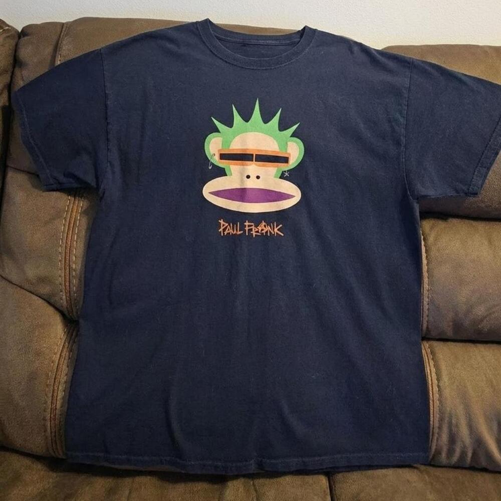 Navy Paul Frank Julius Monkey Punk Rock T Shirt Green Mohawk Spikes Graphic